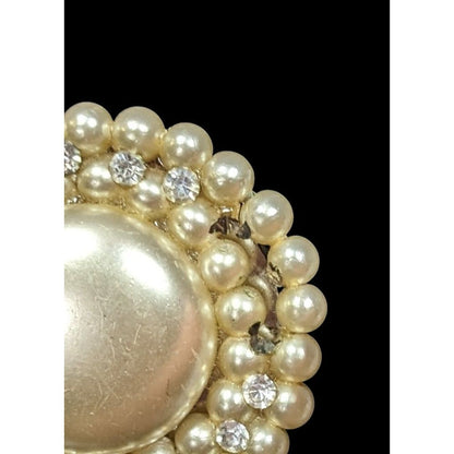Vintage Faux Pearl Button Brooch With Faux Pearl Accents