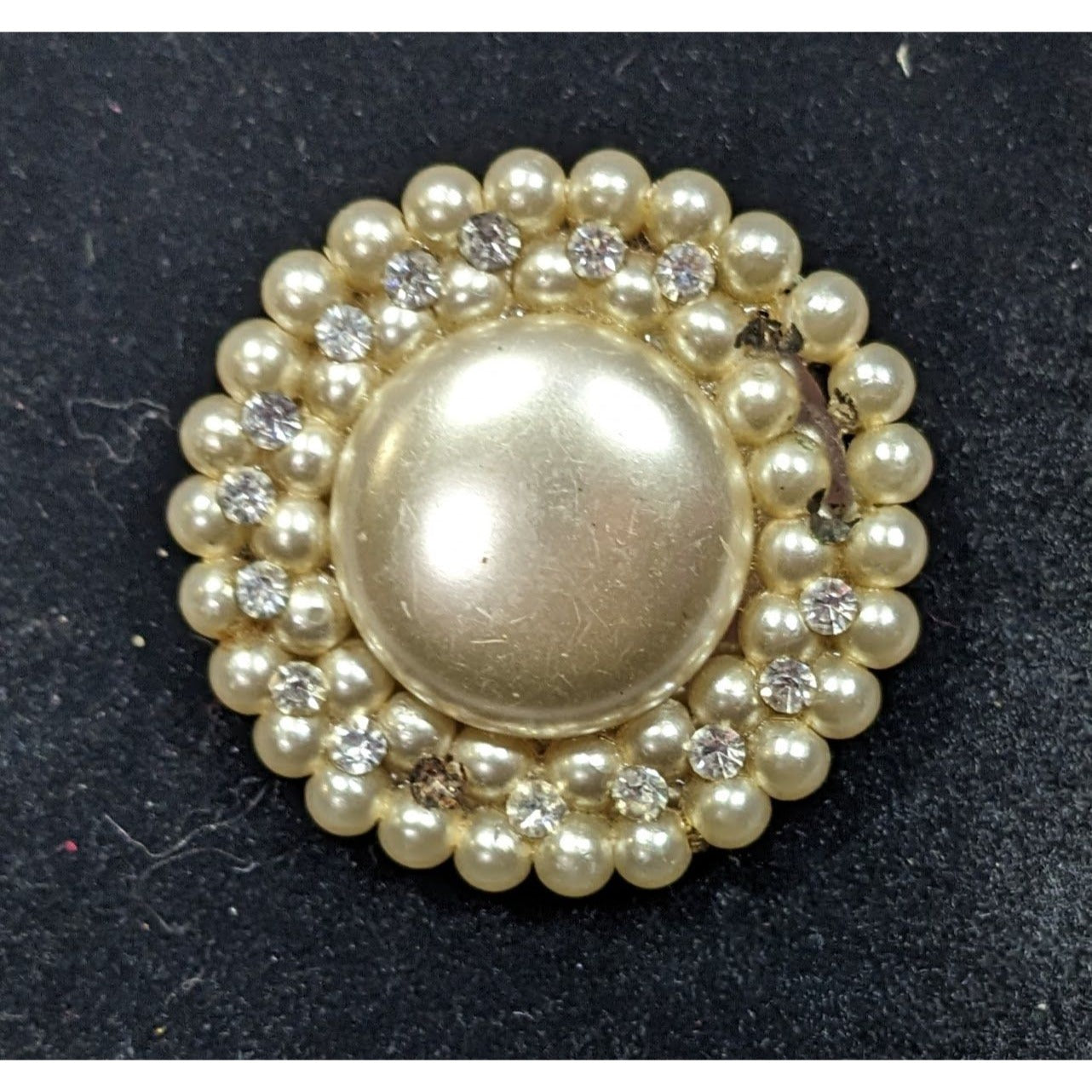 Vintage Faux Pearl Button Brooch With Faux Pearl Accents