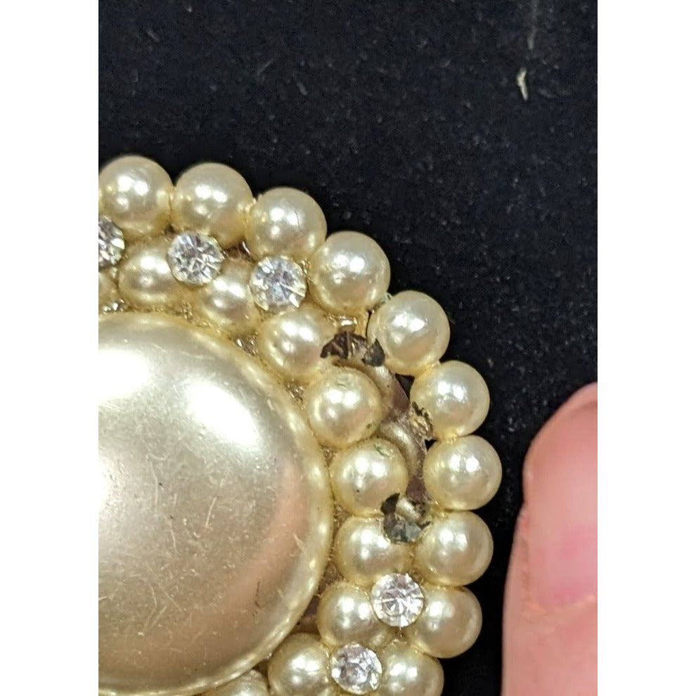 Vintage Faux Pearl Button Brooch With Faux Pearl Accents