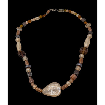 Earthy Glass Beaded Necklace With Teardrop Pendant
