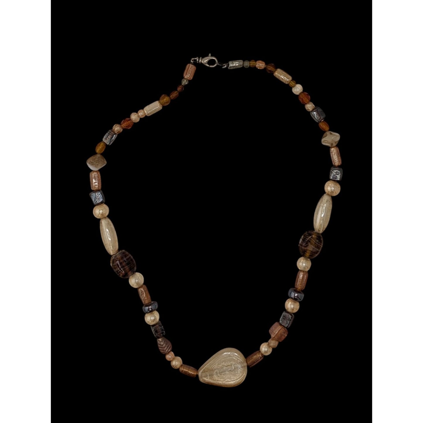 Earthy Glass Beaded Necklace With Teardrop Pendant