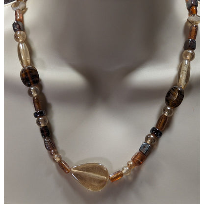 Earthy Glass Beaded Necklace With Teardrop Pendant