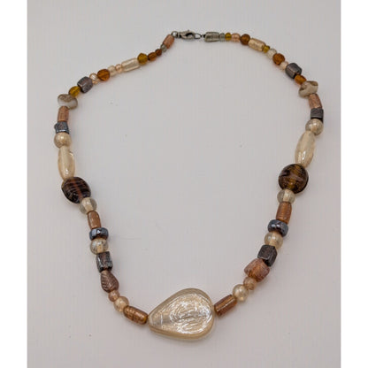 Earthy Glass Beaded Necklace With Teardrop Pendant