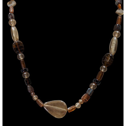 Earthy Glass Beaded Necklace With Teardrop Pendant