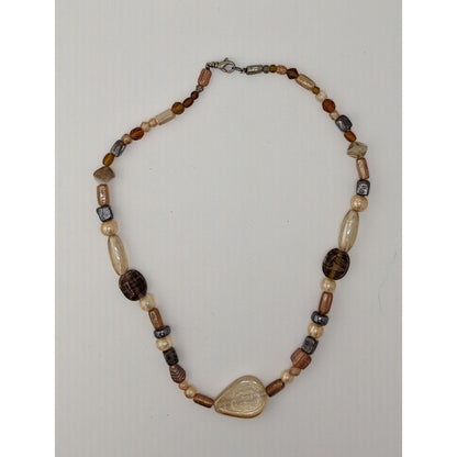Earthy Glass Beaded Necklace With Teardrop Pendant