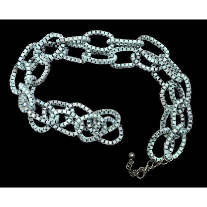 Chunky Vintage Light Blue Painted Box Chain Ring Necklace