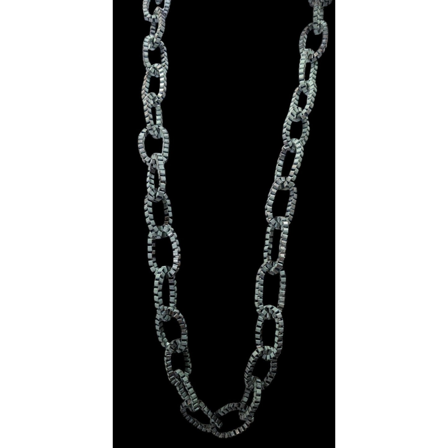 Chunky Vintage Light Blue Painted Box Chain Ring Necklace