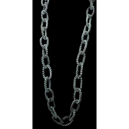 Chunky Vintage Light Blue Painted Box Chain Ring Necklace