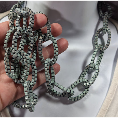 Chunky Vintage Light Blue Painted Box Chain Ring Necklace