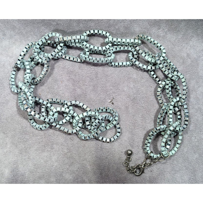 Chunky Vintage Light Blue Painted Box Chain Ring Necklace