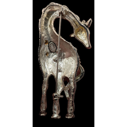 Vintage Premier Designs Giraffe Brooch Silver Tone Rhinestone Safari Glam Animal Pin