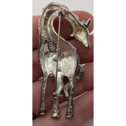Vintage Premier Designs Giraffe Brooch Silver Tone Rhinestone Safari Glam Animal Pin