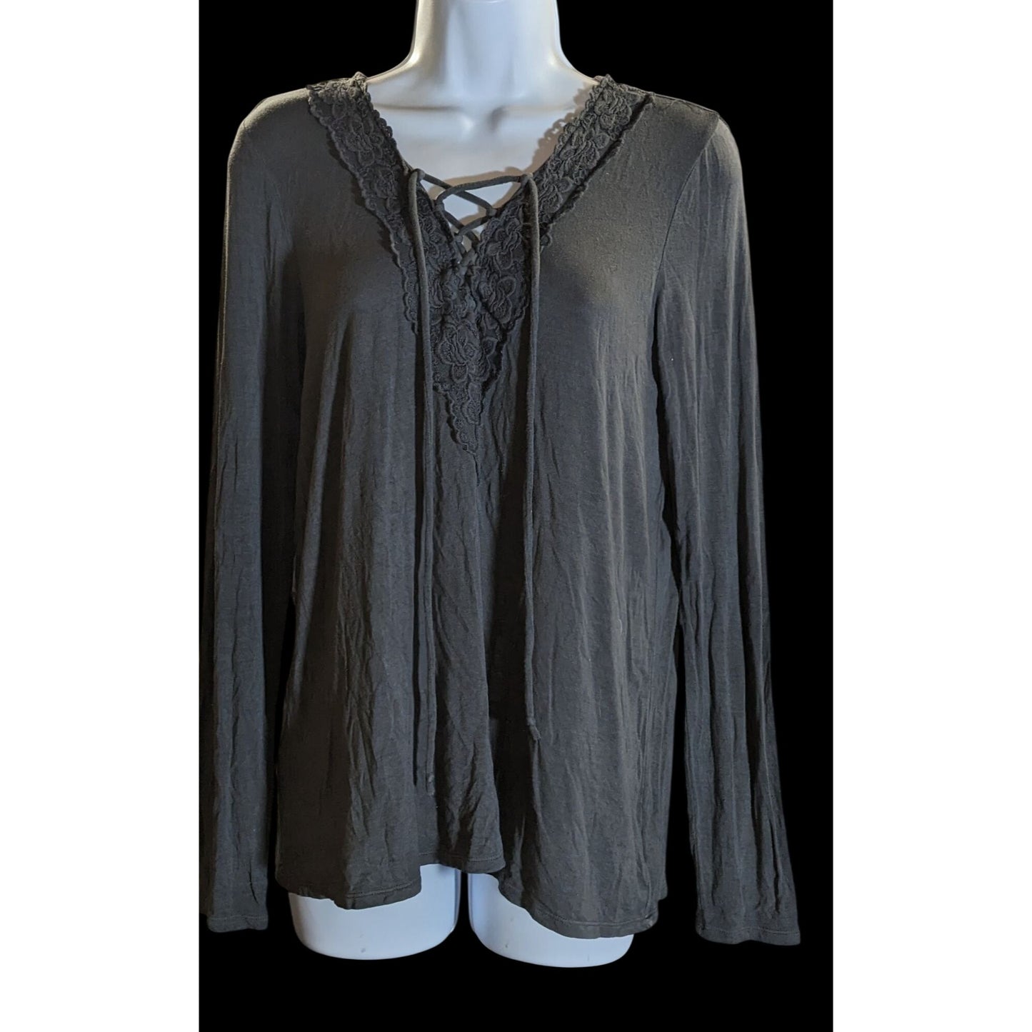 American Eagle Soft & Sexy Lace Up Top Grey Long Sleeve Medieval Lounge
