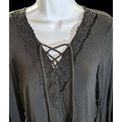 American Eagle Soft & Sexy Lace Up Top Grey Long Sleeve Medieval Lounge