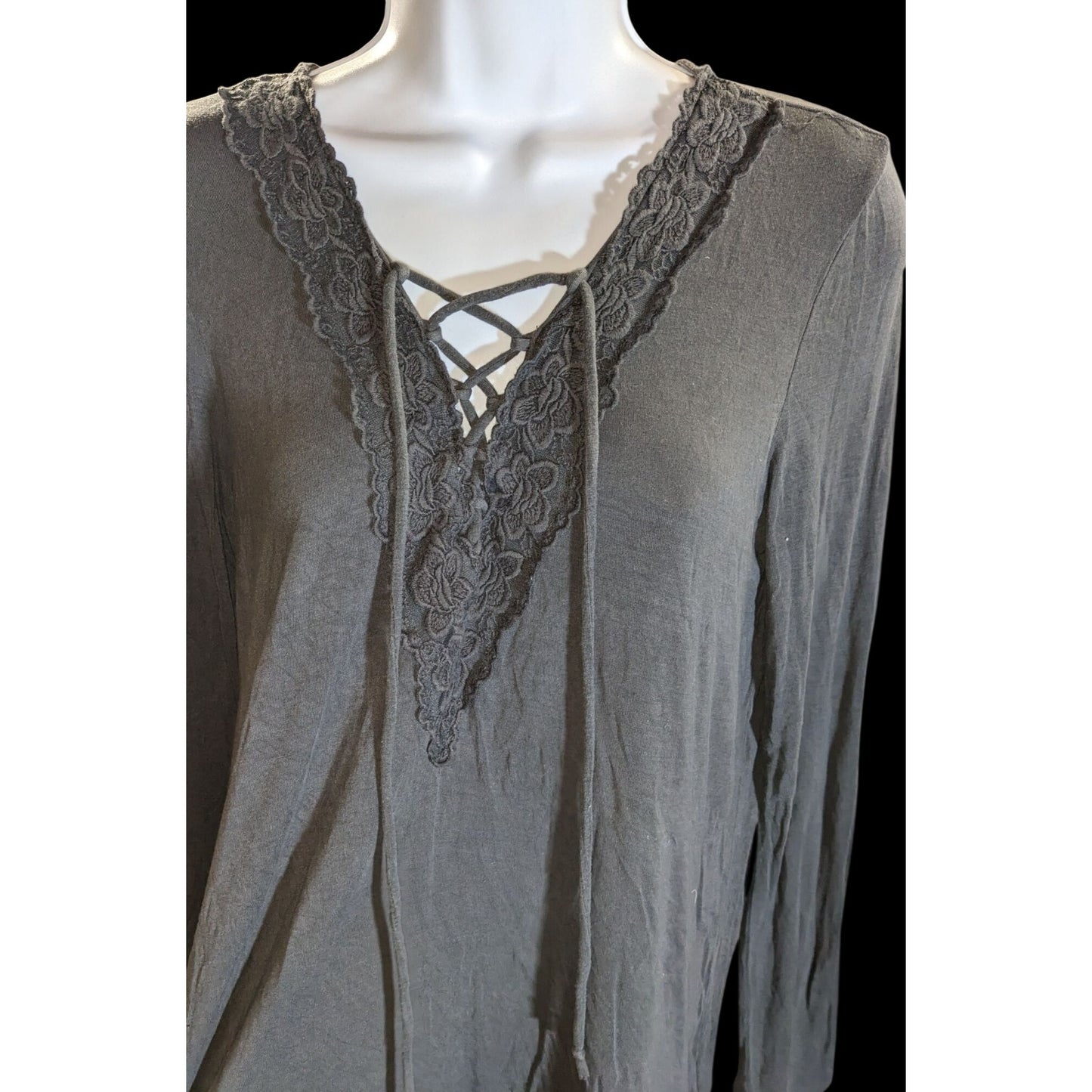 American Eagle Soft & Sexy Lace Up Top Grey Long Sleeve Medieval Lounge