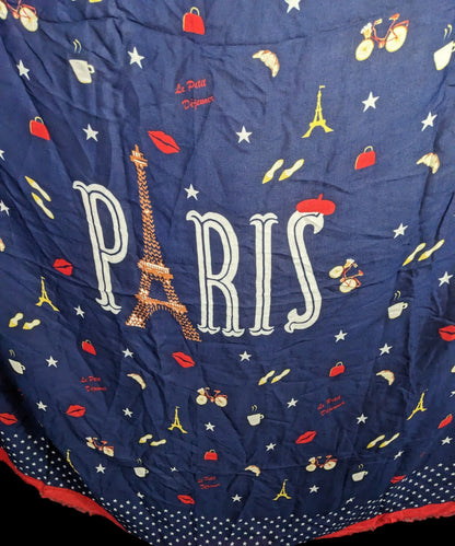 Talbots Paris-Themed Scarf With Eiffel Tower Print Navy Blue & Red Fringed Edges