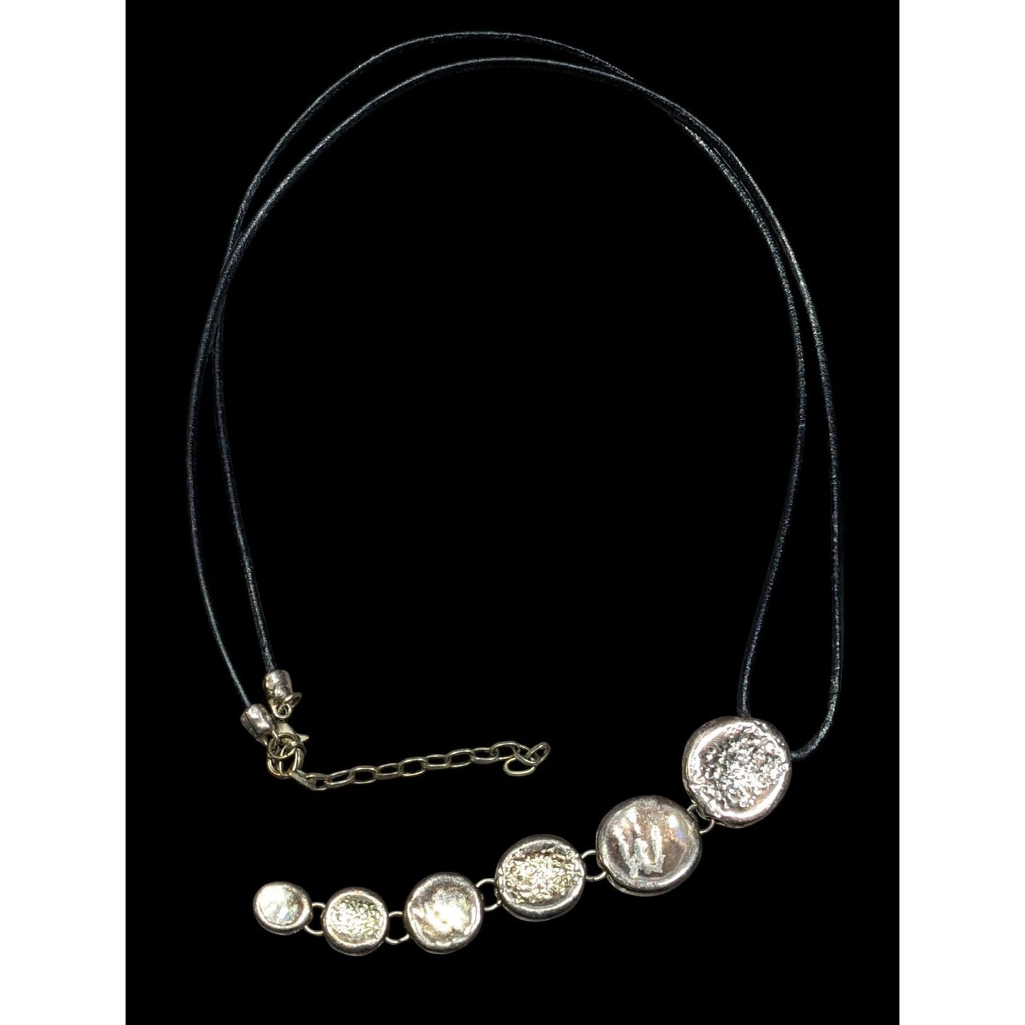 Vintage Brutalist Graduated Disc Pendant Silver Tone And Black Necklace
