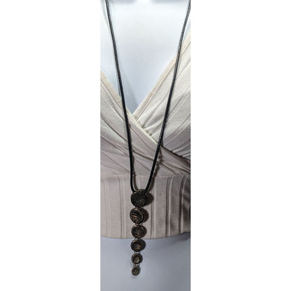 Vintage Brutalist Graduated Disc Pendant Silver Tone And Black Necklace