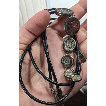 Vintage Brutalist Graduated Disc Pendant Silver Tone And Black Necklace