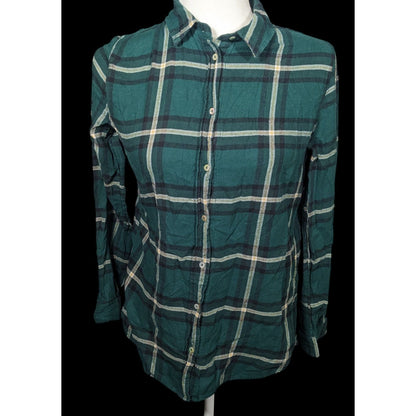 H&M Green And White Plaid Button Down Long Sleeve Top