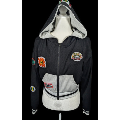 Cross Colours Black Pride Patch Black And Grey Zip Up Hoodie Size XS