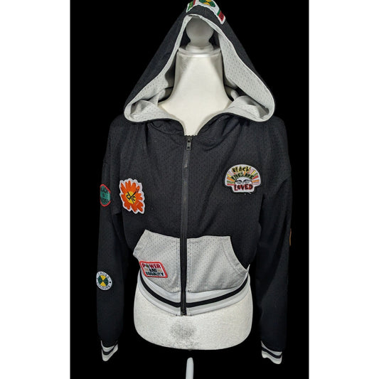 Cross Colours Black Pride Patch Black And Grey Zip Up Hoodie Size XS
