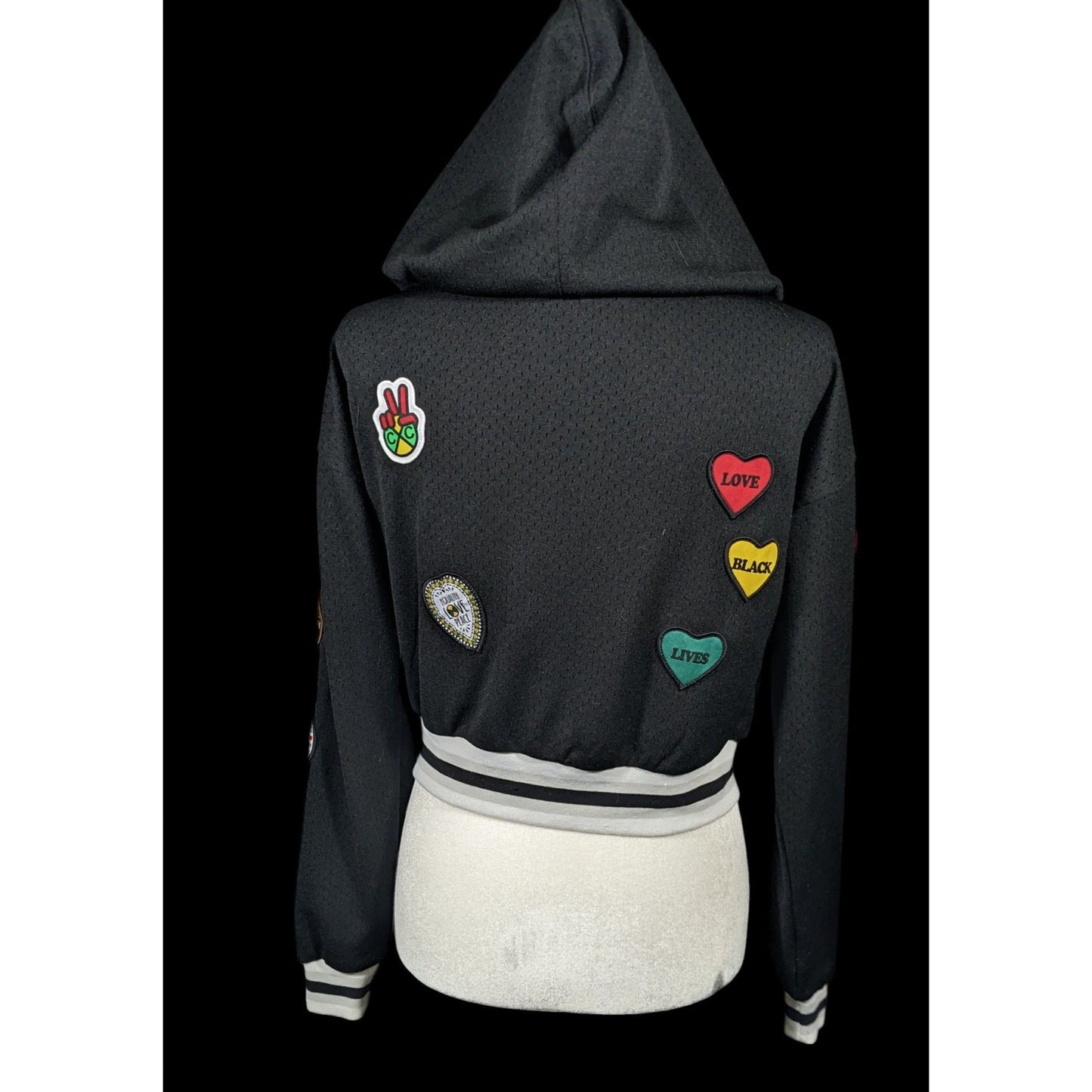 Cross Colours Black Pride Patch Black And Grey Zip Up Hoodie Size XS