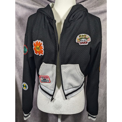 Cross Colours Black Pride Patch Black And Grey Zip Up Hoodie Size XS