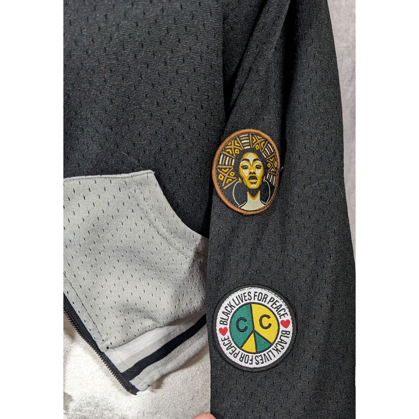 Cross Colours Black Pride Patch Black And Grey Zip Up Hoodie Size XS