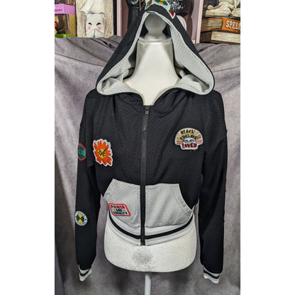 Cross Colours Black Pride Patch Black And Grey Zip Up Hoodie Size XS