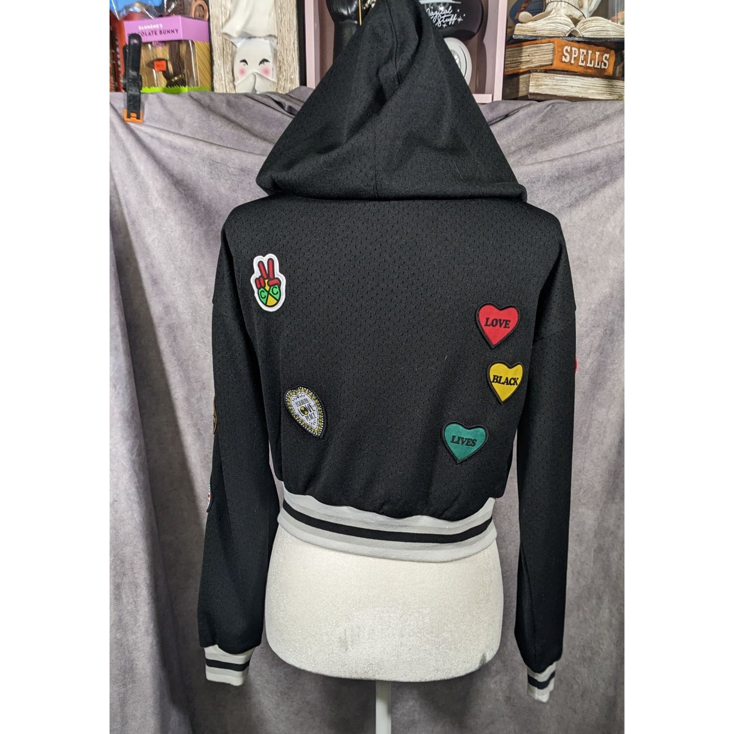 Cross Colours Black Pride Patch Black And Grey Zip Up Hoodie Size XS