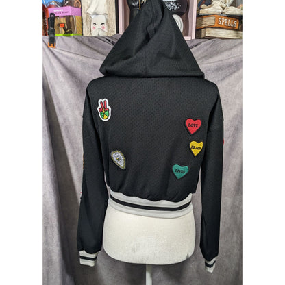Cross Colours Black Pride Patch Black And Grey Zip Up Hoodie Size XS
