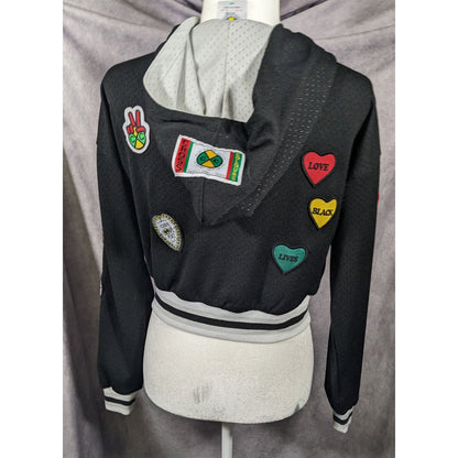 Cross Colours Black Pride Patch Black And Grey Zip Up Hoodie Size XS
