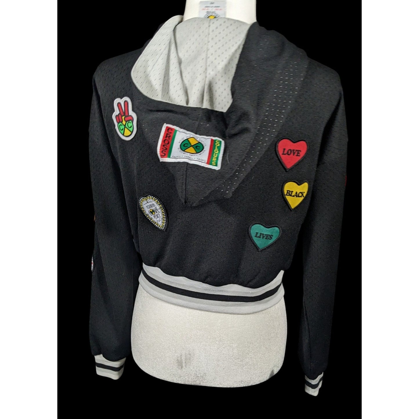 Cross Colours Black Pride Patch Black And Grey Zip Up Hoodie Size XS