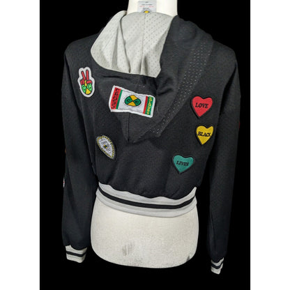 Cross Colours Black Pride Patch Black And Grey Zip Up Hoodie Size XS
