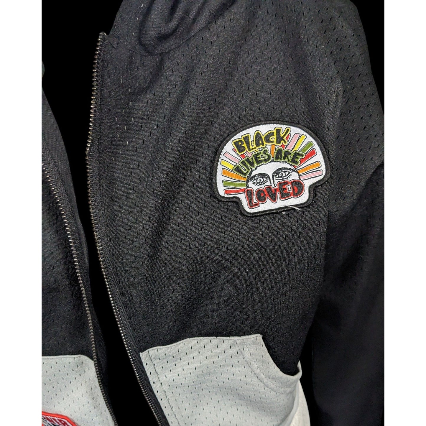 Cross Colours Black Pride Patch Black And Grey Zip Up Hoodie Size XS