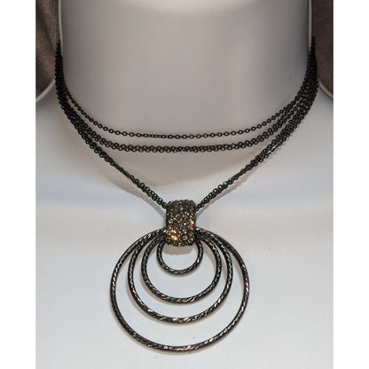 Glam Goth Black Tone Layered Circle Pendant Necklace