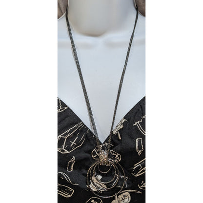 Glam Goth Black Tone Layered Circle Pendant Necklace