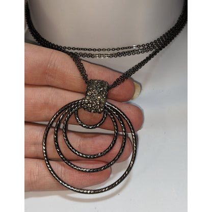 Glam Goth Black Tone Layered Circle Pendant Necklace