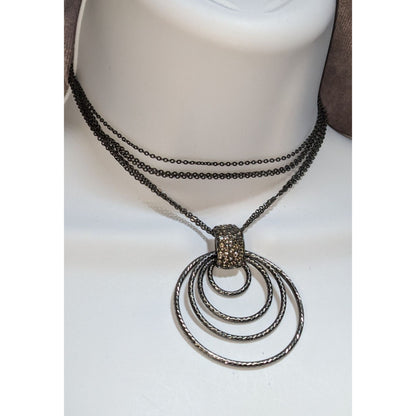 Glam Goth Black Tone Layered Circle Pendant Necklace