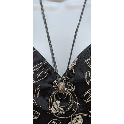 Glam Goth Black Tone Layered Circle Pendant Necklace