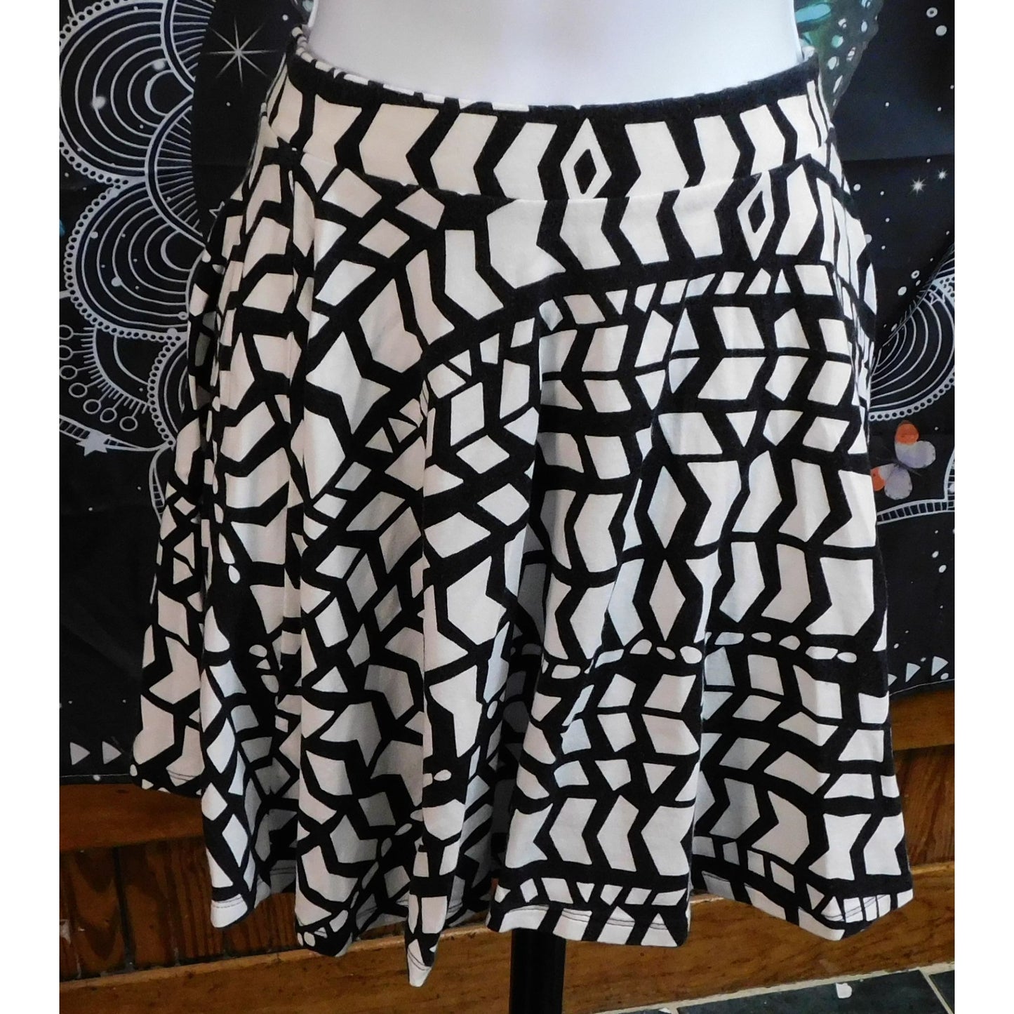 SO Black And White Abstract Skater Skirt