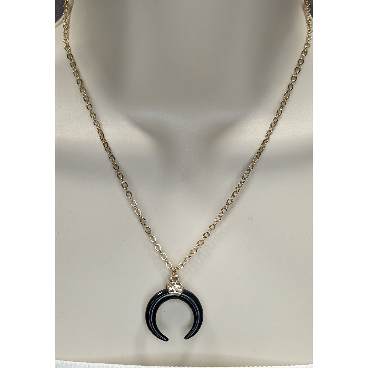 Crescent Moon Pendant Necklace Black Gold Tone Gothic Witchy Celestial Jewelry