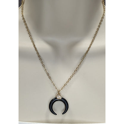 Crescent Moon Pendant Necklace Black Gold Tone Gothic Witchy Celestial Jewelry