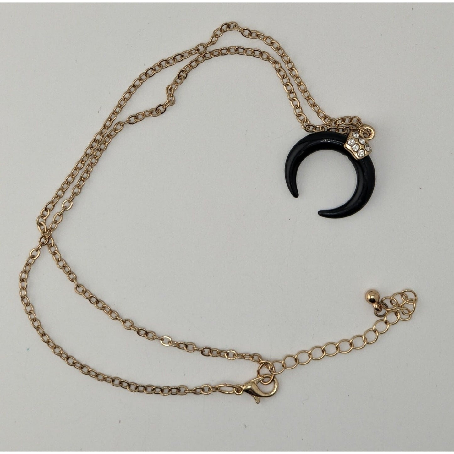 Crescent Moon Pendant Necklace Black Gold Tone Gothic Witchy Celestial Jewelry