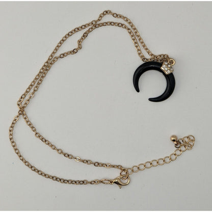 Crescent Moon Pendant Necklace Black Gold Tone Gothic Witchy Celestial Jewelry