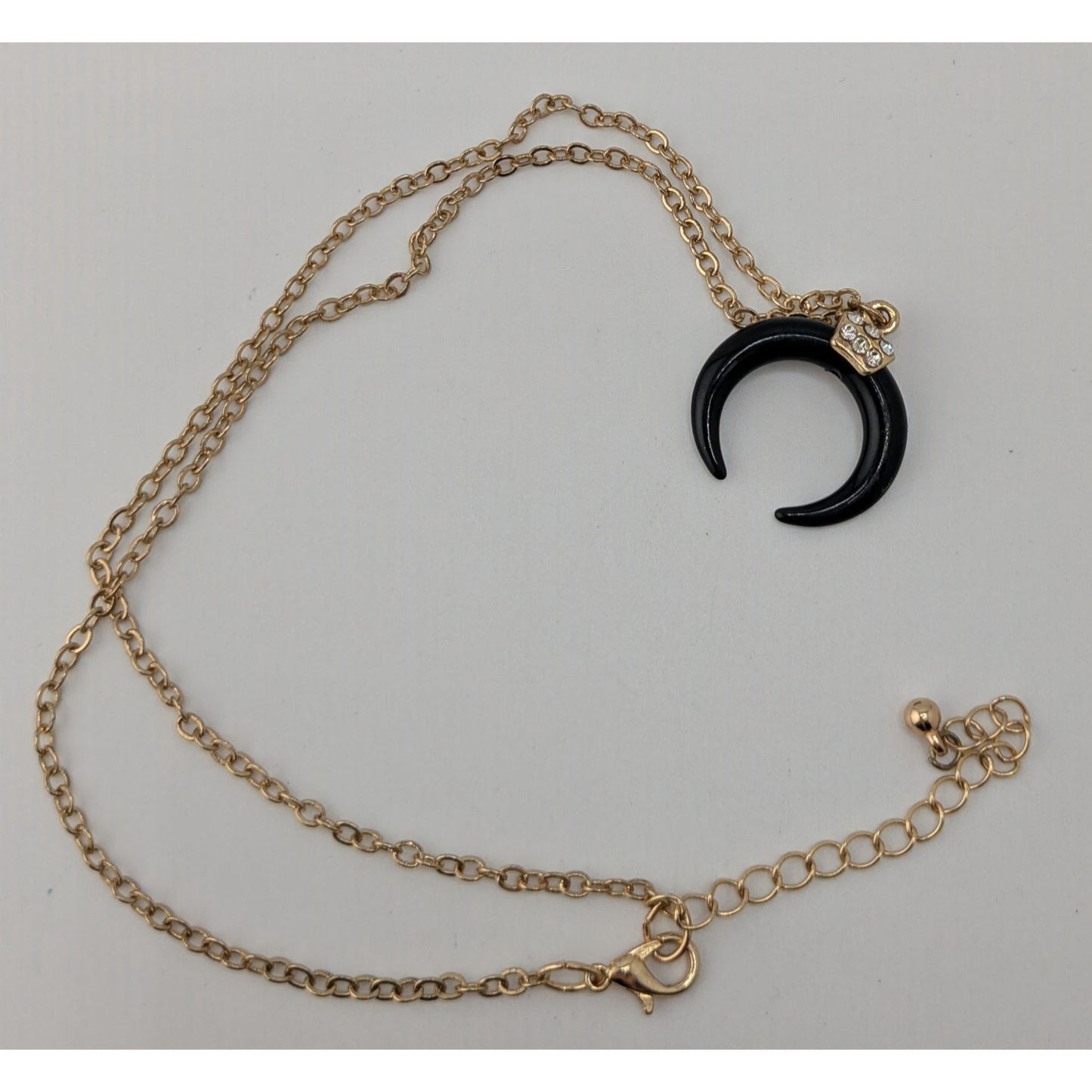 Crescent Moon Pendant Necklace Black Gold Tone Gothic Witchy Celestial Jewelry