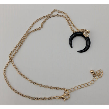 Crescent Moon Pendant Necklace Black Gold Tone Gothic Witchy Celestial Jewelry