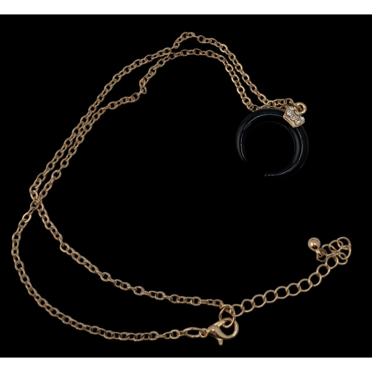Crescent Moon Pendant Necklace Black Gold Tone Gothic Witchy Celestial Jewelry