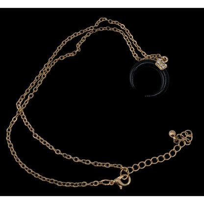 Crescent Moon Pendant Necklace Black Gold Tone Gothic Witchy Celestial Jewelry